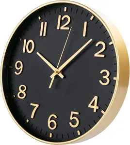 Reloj de pared moderno con grabado en 3D, redondo y silencioso, de cuarzo, de plástico, personalizado, fabricante, 12 pulgadas