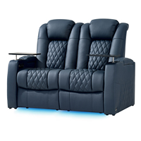Fauteuil inclinable électrique moderne en cuir pleine fleur avec structure en bois, appui-tête réglable, ports USB Type-C et porte-gobelets LED
