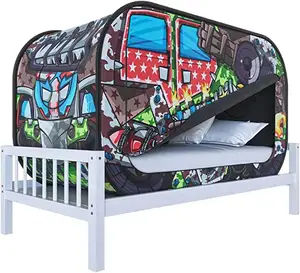 双床弹出式隐私帐篷，可折叠，透气，减光Pongee床顶篷男孩儿童床帐篷