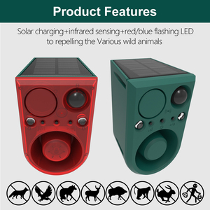 Repelente Ultrasónico Solar con Sonidos de Advertencia de 129 dB, Resistente al Agua IP65, Sensor Infrarrojo, Luz LED Intermitente Roja/Azul, para Diversos Animales Salvajes - Product Image 2