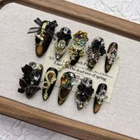 Nouveaux faux ongles de luxe en amande à pression, motif lotus vert, faits main, avec fleurs 3D, carpes koï et papillons, fournisseur d'art d'ongles de jardin