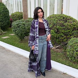 Abaya en mousseline de polyester en gros, manches longues, <span class=keywords><strong>maxi</strong></span>, tenue islamique modeste, avec foulard intégré, <span class=keywords><strong>robe</strong></span> double couche pour femmes musulmanes - Product Image 2