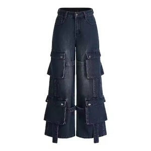 Nouveau Jean d'été tendance pour femme, jean cargo ample en coton délavé à l'acide avec plusieurs poches, style streetwear personnalisé pour filles - Product Image 1