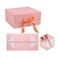 Boîte cadeau magnétique pliable de luxe en carton rigide rose avec impression recyclable, fermeture magnétique et logo