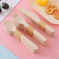 Ensemble de couverts jetables en bois de bouleau biodégradable, ustensiles portables avec couteau, fourchette, cuillère, serviette et sel, application multi-scènes