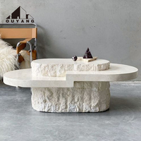QUYANG Design moderne nordique pierre naturelle meubles de maison salon Beige travertin marbre table basse