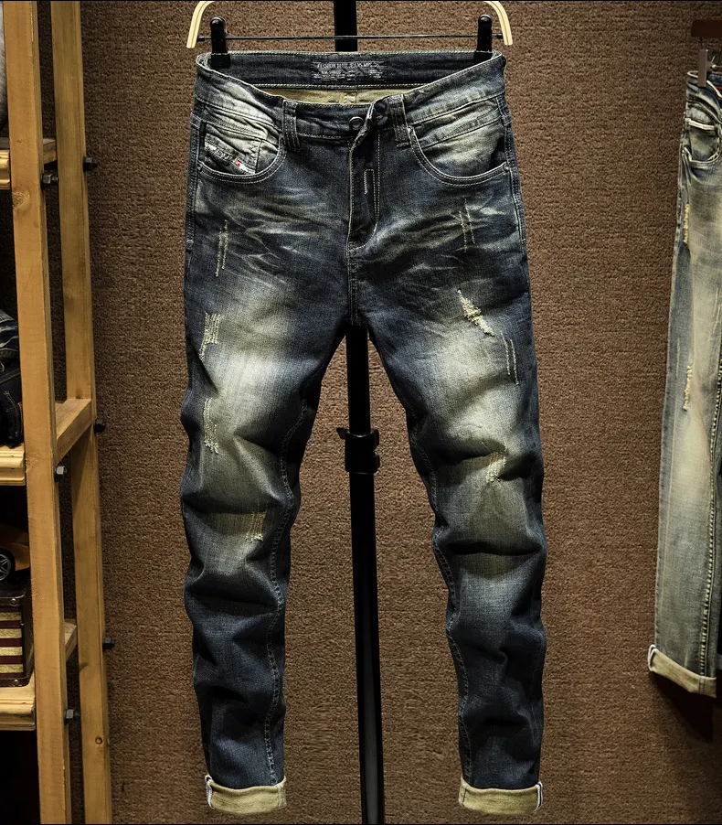 Mode Design Groothandel Donkerblauwe Man Jeans Stretch Custom Gestapelde Denim Jeans Mannen Skinny Stijl Heren Jeans