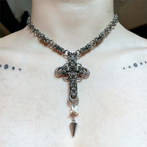 Collar de Malla Metálica de Acero Inoxidable, Collar de Malla Metálica Esotérica, Collar de Cadena con Púas, Joyería Medieval Clásica para Hombre - Product Image 5