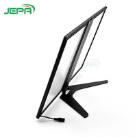 Enseigne lumineuse de promotion d'entreprise personnalisable pour magasin de détail durable, boîte à lumière LED de bureau stable à base trapézoïdale en forme de L