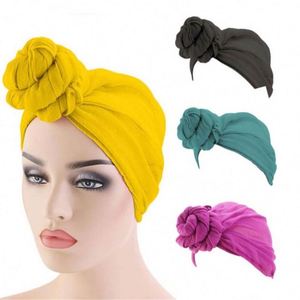 Wholesale Womens Ethnic Polyester Big Flower Turban Beanie Elegant Cap Plain <b>Head</b> <b>Wrap</b> Outdoor Stretch Long Scarf - Product Image 1