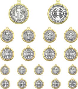 20 Piezas de Medallas de Aleación de San Benito de Nursia, Patron contra el <span class=keywords><strong>Mal</strong></span>, 13mm 22mm 34mm para Fabricación de Joyería DIY - Product Image 3