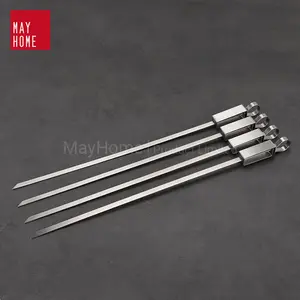 4 in 1stainless steel long thick and wide meat skewer sticks/Flat Blade BBQ Skewers with Slider Metal kabob skewers for grilling