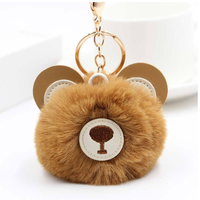 Porte-clés Ours Mignon en Peluche Pompon, Breloque de Sac Moelleuse en Fausse Fourrure Douce pour Femmes et Adolescentes, pour Clés et Sacs à Main