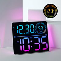 Jam Dinding LED Pintar Sistem Alarm Layar Besar Persegi Panjang Warna RGB Temperatur Alarm Digital Elektronik Besar untuk Rumah