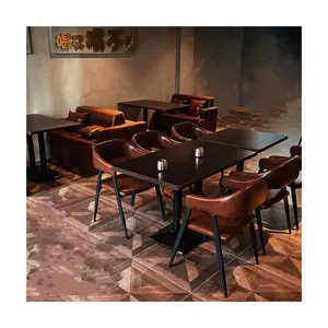 Set furnitur restoran desain Retro profesional laris meja dan kursi, bantal polos, kafe, kulit formal Retro asli