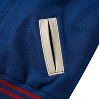 Veste Bomber Unisexe Personnalisée OEM en Laine Fine avec Manches en Cuir PU, Patchwork, Broderie et Écussons Style Baseball Streetwear