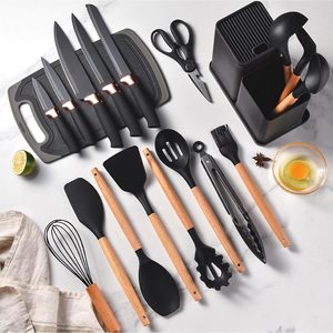 Inthetrend 19-Piece Wood Grip Eco-Friendly <b>Silicone</b> Kitchen Utensils Set-Black Pink Green Luxury Premium 2023 New Style - Product Image 3