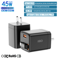 IBD produk baru GAN 45W pengisi daya yang dapat ditarik dengan kabel USB Tipe c EU UK AU Plug pengisian cepat pengisi daya ponsel Laptop grosir