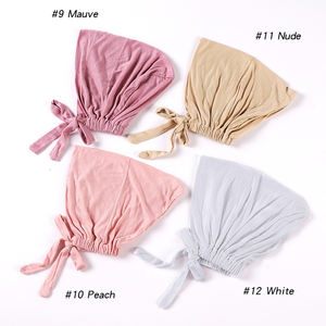 Usine en gros couleur unie <span class=keywords><strong>de</strong></span> haute qualité Hijab <span class=keywords><strong>bas</strong></span> casquettes modal élastique laçage Jersey couvre-chef femmes Turban foulard - Product Image 5