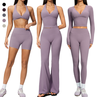 Ensemble de sport 2 pièces pour femme en tissu brossé : Leggings gainants et soutien-gorge de yoga à col en V croisé, idéal pour la gym, la course et le fitness