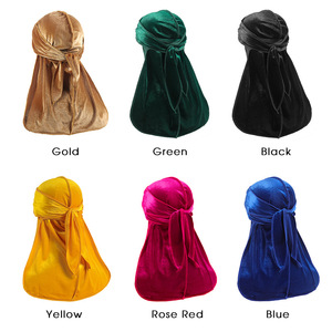 Logotipo personalizado diseñador Durags Para Homens hombre cola larga bolsillo cuadrados terciopelo Durags para hombres - Product Image 4