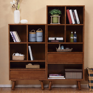 Xiuyuan Spring Scenery <b>Solid</b> <b>Wood</b> <b>Bookcase</b> 4 Tier With Drawer Modern Office Storage Cabinet Study Room Bookshelf Natural <b>Wood</b> - Product Image 1
