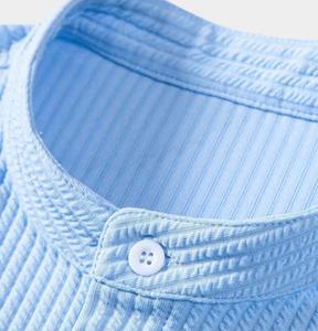 Men Summer Short Sleeve Button Solid Color Cotton <b>Blend</b> Shirts Stand Collar Men's Blouse Top Casual Shirts - Product Image 3