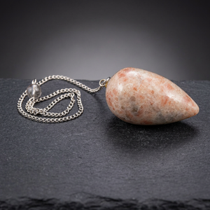 Teardrop-Shaped Engraved Sunstone Pendulum Polished Semi-Precious Stone Love Theme Feng Shui Portable Craft From Gujarat - Product Image 3