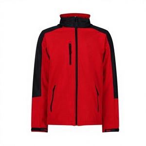 Chaqueta de lona ecológica roja para hombre con detalles negros, cuello alto, cierre de cremallera, resistente al viento, informal, para invierno, de poliéster. - Product Image 1