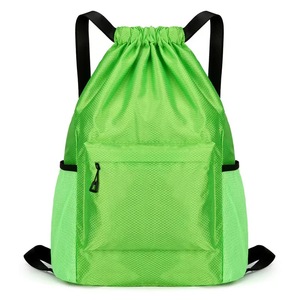 Mochila con cordón de nailon, bolsa con cordón para exteriores, Ripstop, con bolsillo frontal con cremallera, bolsillos laterales de malla, mochila informal ligera para el día a día - Product Image 5