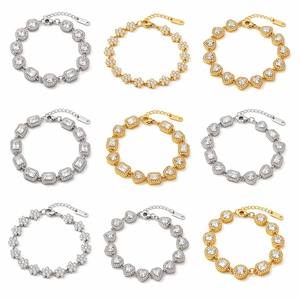 Colección de Pulseras de Cristal, 9 Estilos: Redondas, Corazón, Flor, Rectangulares, Halo, CZ, Chapado en Oro PVD de 18K, Juego de Pulseras para Mujer, Venta al Por Mayor - Product Image 1