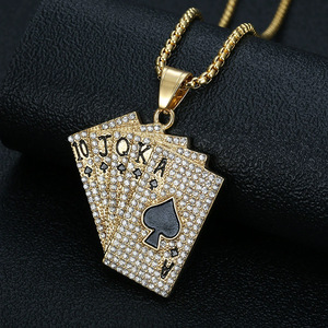yunnique Stainless Steel Gold Plated Rhinestone <b>Playing</b> <b>Card</b> Straight Flush Pendant Necklace Unisex Party Jewelry - Product Image 1