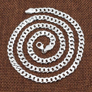 Custom Size <strong>Solid</strong> 925 Sterling <strong>Silver</strong> Fashion Jewelry Cuban Curb Chain <strong>Necklace</strong> for Men 3mm 4mm 5mm 6mm 8mm 10mm - Product Image 1
