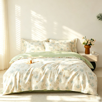 Parure de lit 4 pièces Alenhome 100% coton, motif feuillage, style pastoral, housse de couette, drap plat, taies d'oreiller, 200TC, respirante