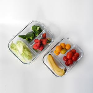 Boîte à lunch en <span class=keywords><strong>verre</strong></span> Rectangle quatre compartiments, portable au four à micro-ondes portatif avec 3 compartiments - Product Image 3
