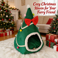 Lit pour chat personnalisé en forme de sapin de Noël d'hiver, en peluche, en polyester, avec abri fermé, tente pour animaux de compagnie, amovible et lavable