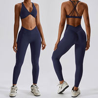 Set Olahraga Wanita FH, Bra Yoga Berbusa dengan Tali Silang Seksi untuk Lari dan Fitness, Celana Yoga High Waisted, Pakaian Olahraga dari Produsen