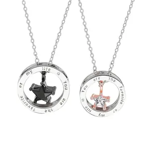 Pierre de Zircon Cubique Plaqué Or Rose 18K Collier Etoile en Acier Inoxydable Noir et Blanc pour les couples