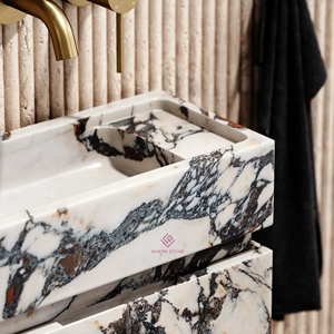 Modern Calaccata Viola Mármore Unidade De Vaidade Do Banheiro Com Portas Elegante Pedra Branca e Roxa - Product Image 5