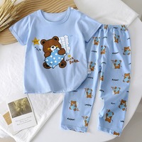 Vente en gros de lots de 2 ensembles de pyjamas pour enfants à manches courtes, été automne, nouvelle arrivée, pur coton, rayures animales, dessins animés, garçons filles