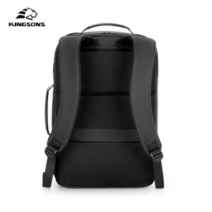 Kingsons Laptop <b>Backpack</b> <b>Black</b> Large Capacity Business Travel Unisex Shoulder Straps Solid Color - Product Image 3