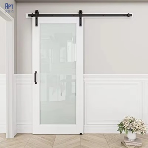 Pintu gudang geser Interior dengan Kit rel, pintu gudang lipat dua kayu pedesaan, perangkat keras tersembunyi untuk desain hemat ruang - Product Image 3