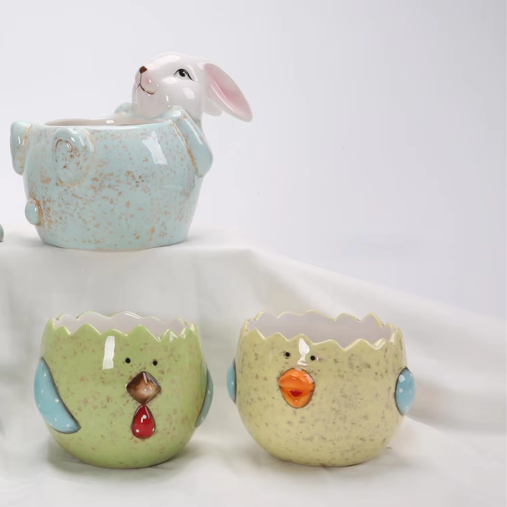 Spring Easter Party Supplies Gifts Fine Porcelain Bunny with Easter Basket Figurine