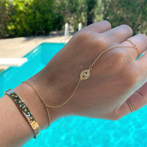 Dangnel 925 gümüş nazar el zinciri göz bilezik sarkan yüzük ile Dainty bilek takı kadınlar için 14K altın seçenekleri - Product Image 2