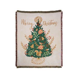<span class=keywords><strong>Manta</strong></span> Decorativa de Algodón para Acampar al Aire Libre, Diseño Navideño de Ardilla en Árbol, Tejido Jacquard, 160*130cm - Product Image 2