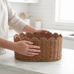 Woven <b>Storage</b> <b>Basket</b> Rectangle <b>Large</b> Size 40.5x25.5x18cm Handmade For Home Clothing Organization - Product Image 3