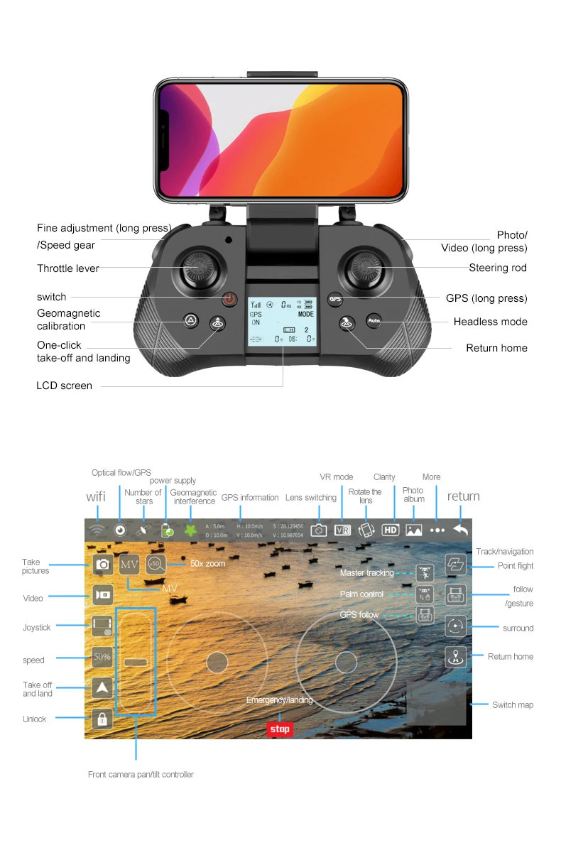 F4 Drone, Geomagnetic VOdE calibration Headless mode 8- [ One-click Return