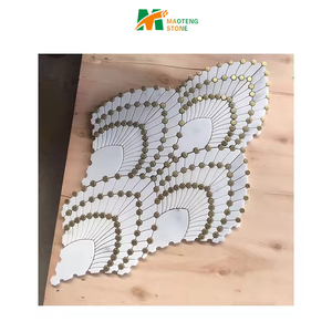 Trắng Dát Vàng Waterjet Đá Cẩm Thạch Gạch <span class=keywords><strong>Mosaic</strong></span> Tùy Chỉnh Cho Sàn Mẫu Medallion Inlay Thiết Kế Khảm - Product Image 1