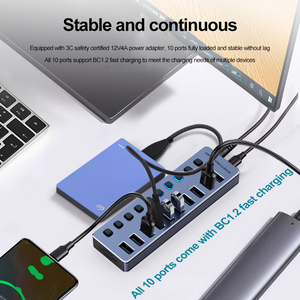 New 10 cổng trong 1 <span class=keywords><strong>USB</strong></span> Hub USB3.0 dữ liệu Docking Station Cắm và chơi 5Gbps Splitter cho điện thoại máy tính xách tay máy tính với chỉ số LED - Product Image 3
