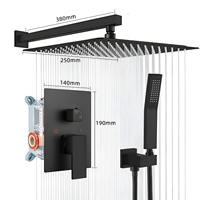 Robinet de douche pluie moderne 2 poignées en céramique noir mat poli, série 14, kit de finition pour hôtels et villas, 10 pouces 342701-BL